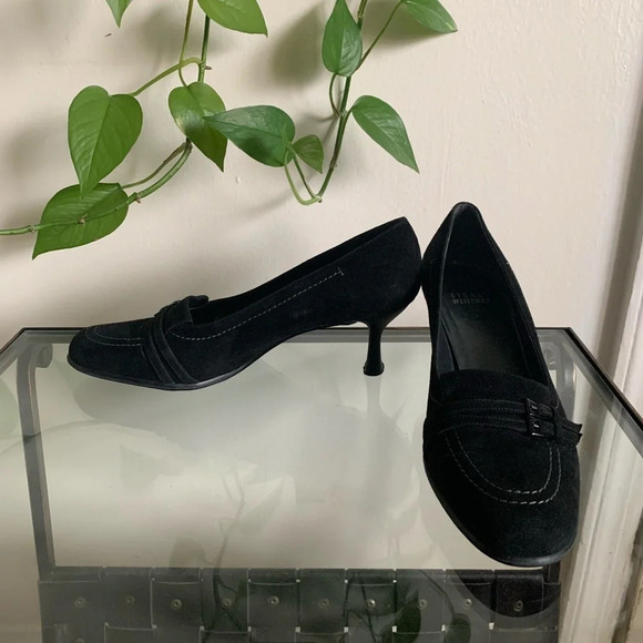 Stuart Weitzman Black Suede Heels Size 7.5 B Goth Victorian Witchy 90's Classic - Picture 3 of 16